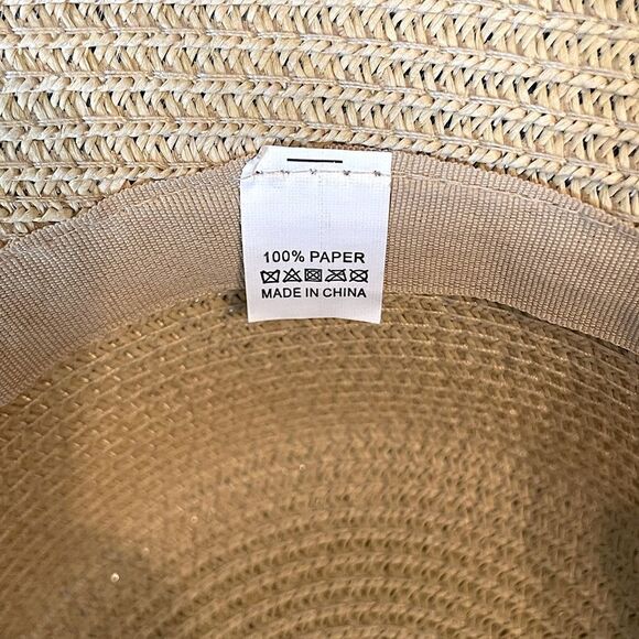 NWOT! Tan Floppy Hat With Black Bow. Size Measurements in description. - Picture 4 of 6